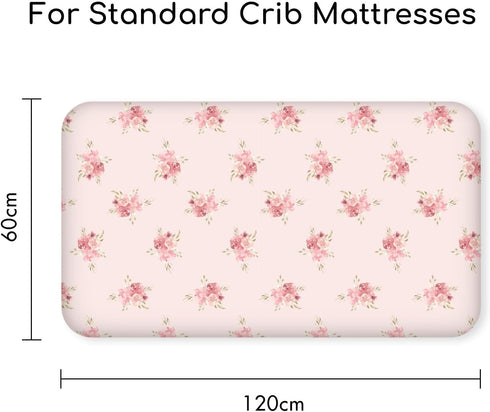47"x24", 3 Pack Nap Mat Sheet Pink Floral Baby Crib Sheets Fitted Elastic Corners, Preschool Day Care Rest Mat Cover