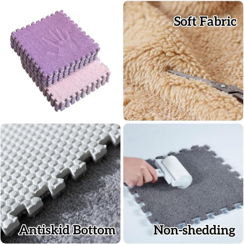 YISLEND 12Pcs Tiles,12"x 12" Interlocking Carpet Plush Interlocking Foam Carpet Tiles with Border,Fluffy Play Mat Floor