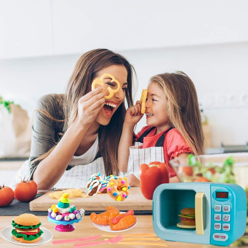 Set 6 3 Microwave Kitchen Play with Light Sound for Kids with Pretend Fake Food and Color DIY Play-Dough Clay Great