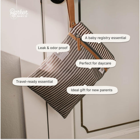 Parker Baby Cloth Diaper Wet Dry Bag - Waterproof Reusable Diaper Bag Accessory with Mesh Organizer and Zippered Pocket