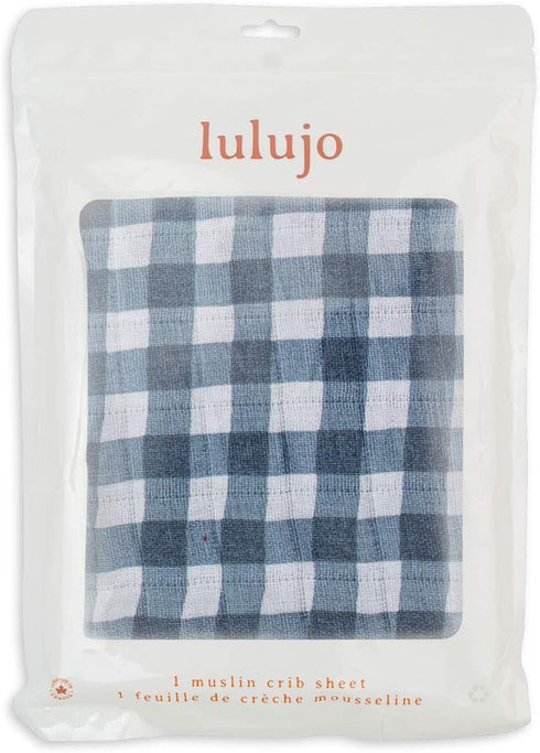 28"x 52", 1 Pack Lulujo Muslin Crib Sheets - Fitted Crib Mattress Sheets for Boys and Girls - (Navy Gingham)