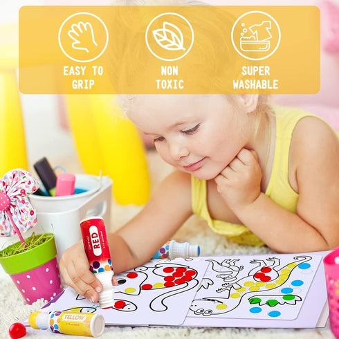 Jar Melo Washable Dot Markers, 8 Colors Dot Paints with 108 PDF & 10 Physical Activity Papers, Non-Toxic Bingo Daubers