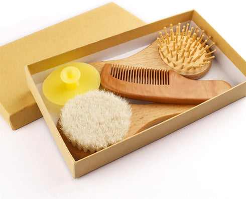 Essential Newborn Hair Care Kit - Wool Brush and Wooden Comb