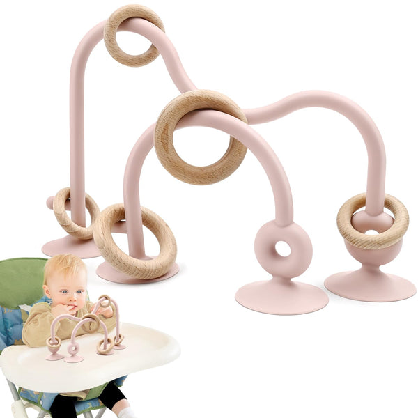 Baby Sensory Teething Chew High Chair Suction Toys | Food Grade Silicone Teether with Oak Loop Montessori Toy