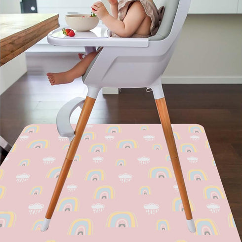 Splat Mat for Under High Chair/Arts/Crafts, 51" Anti-slip Food Splash Mat, Waterproof Floor Protector (Rainbow Pink)