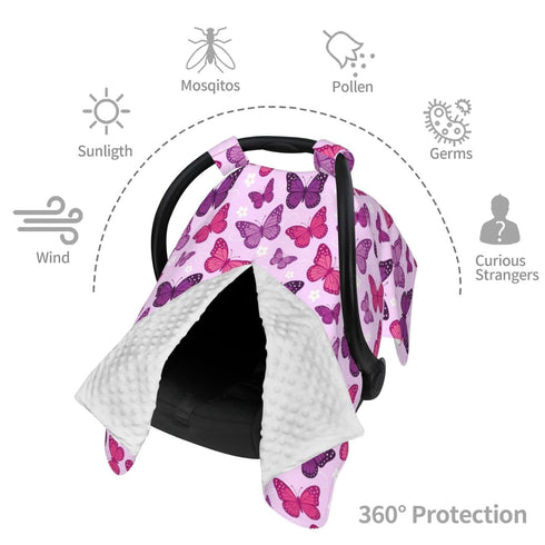 Mcewoel Butterfly Car Seat Canopy Cover for Baby, Nursing Cover for Newborn, Pink Butterfly Baby Girl Stuff Stroller