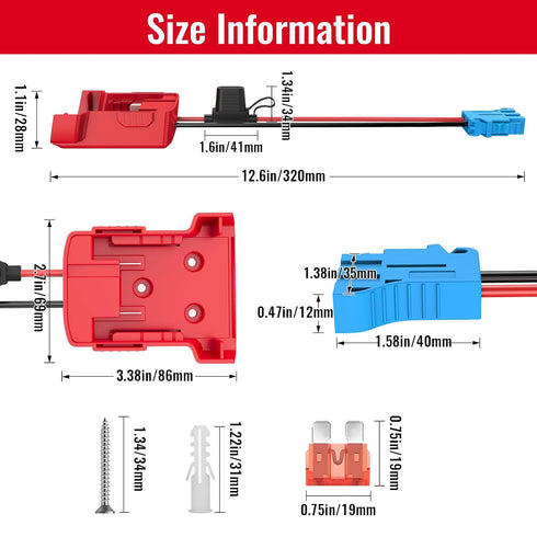 Power Wheels Adapter for Milwaukee M18 Battery: Compatible with Peg-Perego Children Ride-on Car, 12AWG Wire with 40A