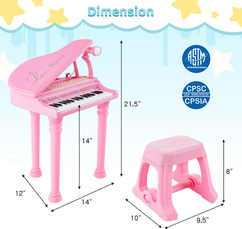 31 Costzon Kids Piano, Key Mini Grand Piano Toy Keyboard with Microphone, Stool & Lights, Portable Electronic Piano