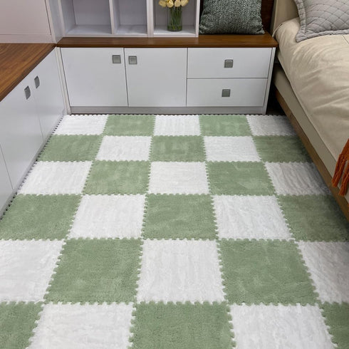 YISLEND 12Pcs Tiles,12"x 12" Interlocking Carpet Plush Interlocking Foam Carpet Tiles with Border,Fluffy Play Mat Floor