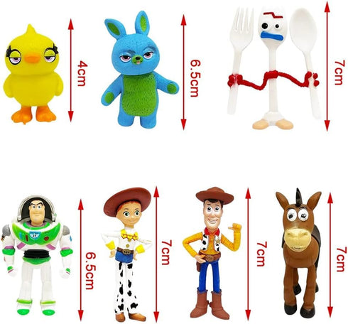 Toy Action Figures Story Toys Set, 1.5-2.3 inches Tall Action Figures with Woody, Buzz and Jessie,Toy Anime Figurines Story Characters (7 Pack)