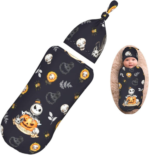 Newborn Swaddle Blanket Soft Unisex Infant Swaddle Wrap Blanket Baby Receiving Blanket with Beanie Hat