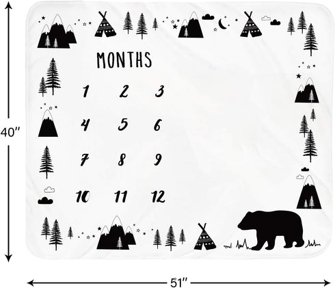 Baby Monthly Milestone Blanket Boy, Bear Newborn Month Blanket, Unisex Neutral Photography Prop