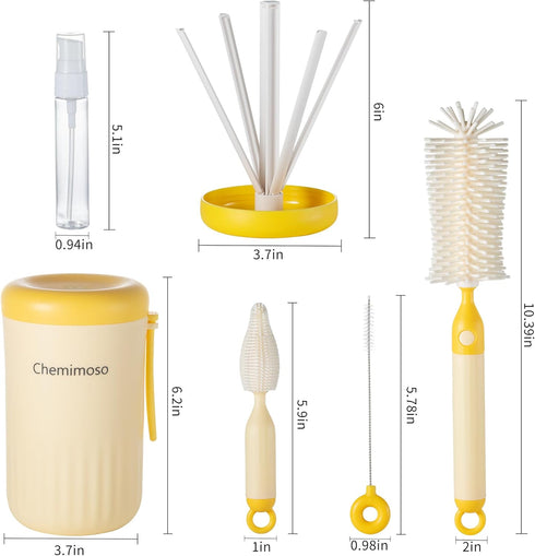 Chemimoso Set, Set Travel Silicone Baby Bottle Cleaner Brush Foldable Baby Bottle Drying Rack, Essential Cleaning