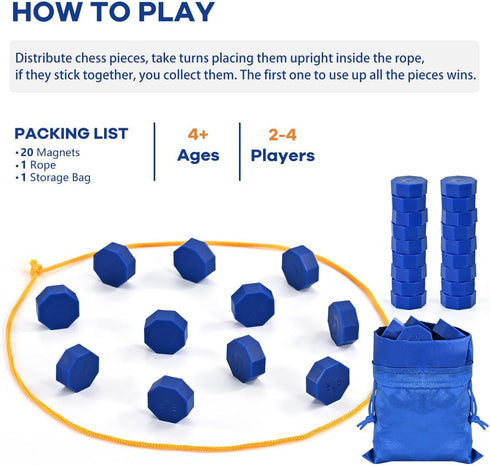 2 Bameca Magnetic Chess Game with Full-Size Stones, Magnet Game with String, for Family & Party & Travel & Camping
