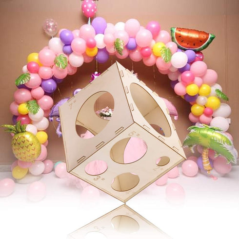 9 Holes Collapsible Wood Balloon Sizer Cube Box, Measurement Tool for Party Decorations (12" x 12" x 12")