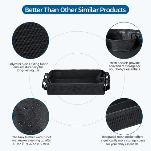 Redcoutt (W4 Stroller Snack Tray Compatible with Wonderfold Wagon - Upgraded with Extra Thick Base, Waterproof Faux