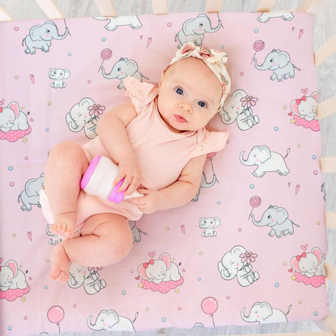 FIGEPO 4 Pack Set Baby Girl Crib Sheets Soft Fitted Floral or Elephant Theme Baby Girl Mattress Covers Breathable