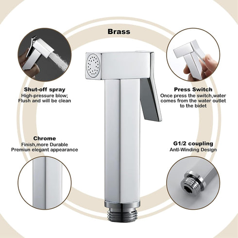 XKHLQLPEF Handheld Bidet Sprayer for Toilet Brass Baby Cloth Diaper Sprayer Square Toilet Sprayer High Pressure