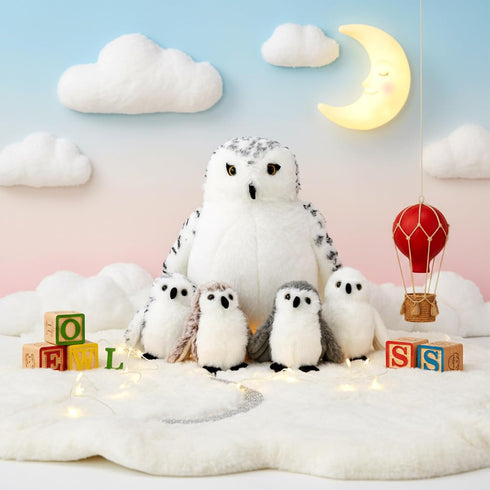Hollowfly 5 Set 12.6" 4 Set Pcs Snowy Owls Plush Toy Gift Mom Owls with Cute Babies Stuffed Animal in Zippered Back