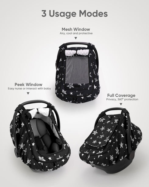 2 Summer Car Seat Cover Baby Boy, Infant Car Seat Canopy Outdoor, Layers with Mesh and Sun Shade Window for Winter