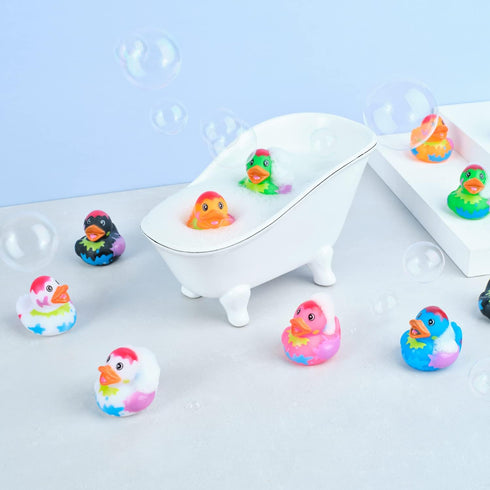 Kicko 12 Assorted Rubber Ducks, 2 Inch Splat Pattern – Jeep Ducks for Kids, Baby Bath Toys, Sensory Play, Stocking