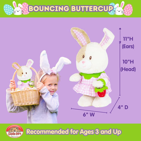 10" Cuddle Barn Animated Easter Bunny Plush - Bouncing Buttercup | Musical Dancing Rabbit with Strawberry Bag |