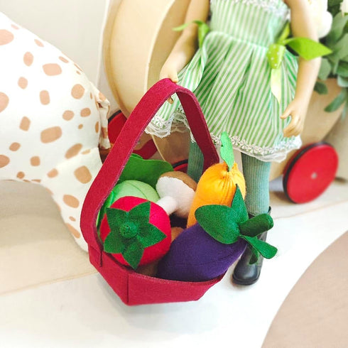 Felt Food Vegetable Set, Toddler Vegetable Basket with Soft Plush Pretend Play Food, Carrier, for Ages 3+