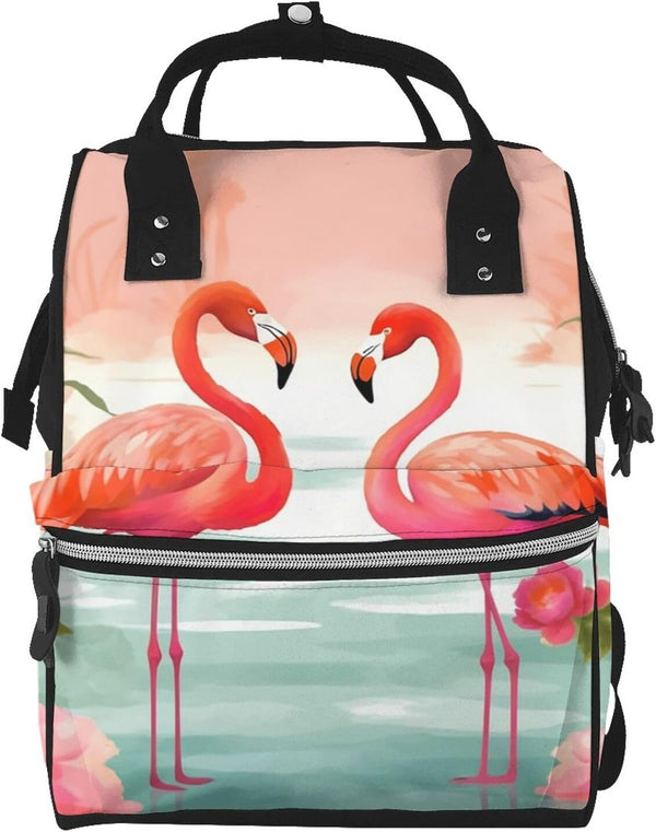 DWVTSLH Two Red Flamingos Diaper Bag Backpack Multifunction Nappy Bags Waterproof Mummy Backpack
