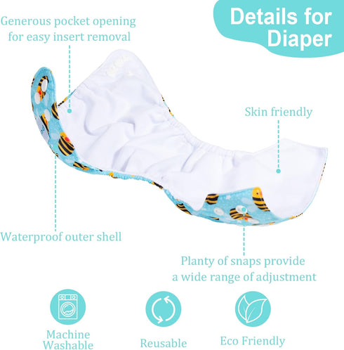 Pack 13 5-12lbs 6 Pack 6pcs babygoal Newborn Cloth Diapers of for Preemie Boy, Cloth Diaper Covers with Inserts and Wet