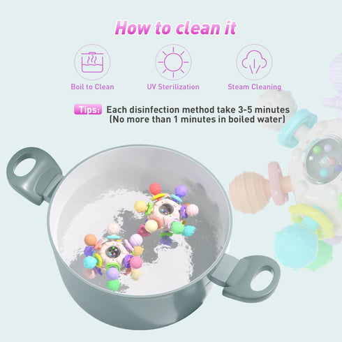 Baby Teething Toys for 0-6 Months, Montessori Sensory Teether for 0 3 6 9 12 Months, Educational Rattles for Newborns
