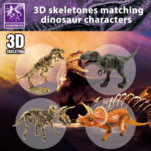 Dinosaur Fossil Dig Kit, Dino Excavation Kits for Kids, Educational Science Kits with 3D Skeleton Puzzles