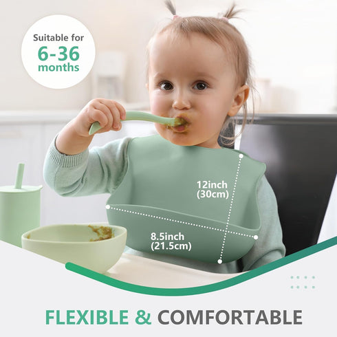 Set 3 Cuddle Campus of Silicone Bibs for Babies & Toddlers,Soft Adjustable Bibs with Pocket Food Catcher for Baby