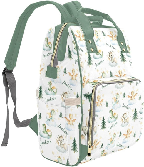 Goodstemu Backpack Mommy Daypack Customized Cute Dragon Baby Diaper Bags with Name, Personalized Dinosaur Diaper Bag