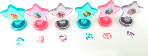 24 2 1 TINYMILLS Pcs Horse Pony in Stackable Stacking Crayon with Extra Stamper Topper, Kids Party Favors, Goodie Bag