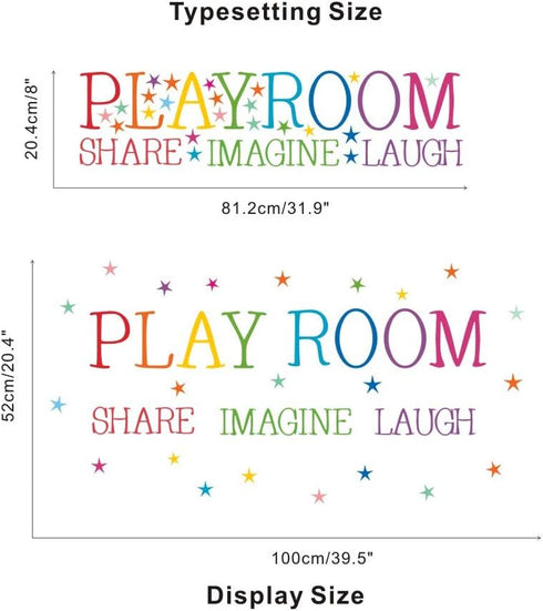 Playroom Share Imagine Laugh Wall Sticker, Colorful Stars Inspirational Quote Decals for Classroom Nursery