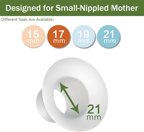 21mm Silicone Flange Inserts for Spectra S1 S2, Medela Breast Pump Shields, Reduces 24mm Nipple Tunnel to 21mm; 2pc/Each