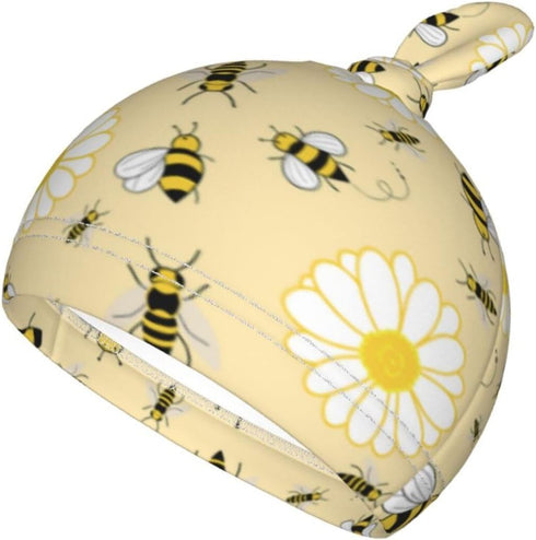 Lcokin Set Cute Bee Baby Stuff Swaddle Blanket with Beanie Hat for Boys and Girls, Soft Daisy Newborn Swaddle Wrap