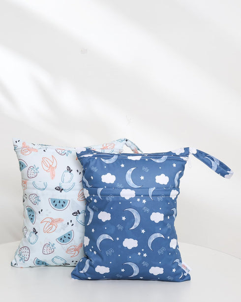 2pcs 2LW04 ALVABABY Waterproof Wet Dry Bags,Reusable with Two Zippered Pockets,Baby Cloth