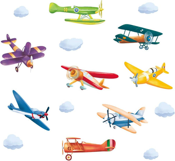 Colorful Airplane Wall Stickers - DIY Aircraft Biplane Decals Art Decor for Kids Bedroom Nursery Playroom