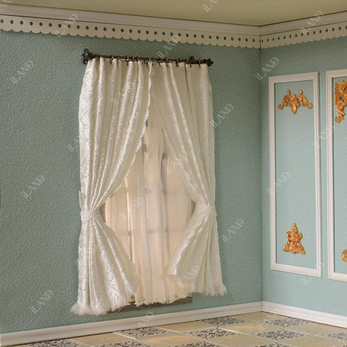 1/12 iLAND Miniature Dollhouse Accessories on Scale, Dollhouse Decor of Mini Curtain Rods, with Antique Crown Finial
