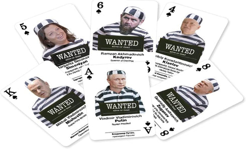 Playing Cards Themed The Hague Tribunal - Standard 52 Card Deck with International Criminals and Terrorists from Russia - Suitable for Poker and Other Card Games