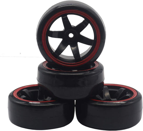 4Pack ShareGoo OD 2.44" RC Drift Tires Set, Hard Plastic Tyres & Wheel Rims for 1/10 On-Road Racing