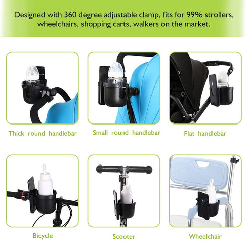 Accmor Stroller Cup Holder with Phone Holder, 2-in-1 Universal Cup Phone Holder for Uppababy, Nuna, Doona Strollers