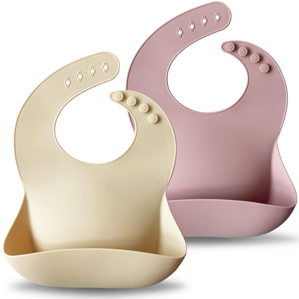 Moonkie Silicone Baby Bibs Set Of 2, BPA Free Waterproof, Soft Flexible Silicone Bibs for Babies & Toddlers (Pale