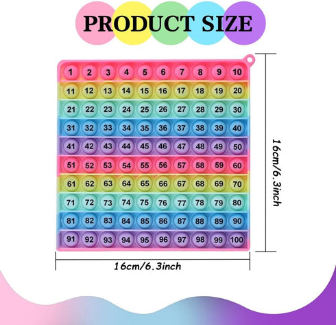 LZDEMI operations1-100 Math Number Learning Pop Fidget Toy, Rainbow Colors, Large Square Math Educational Sensory Game