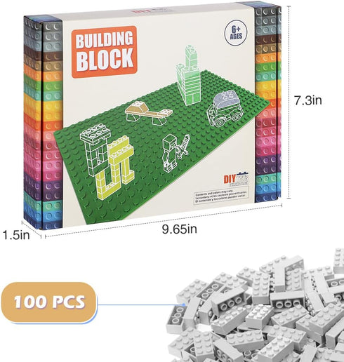Classic Building Bricks, 100 Piece 2x4 Building Blocks, STEM Creative Toys Compatible with Major Brands, Light Grey