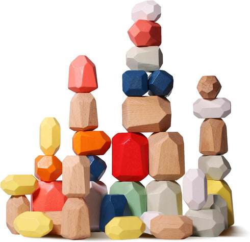 36PCS Wooden Stacking Rocks Building Blocks, Montessori Toys for 3 4 5