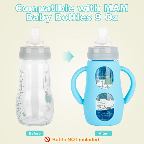 9oz,Anti 3 Pack Silicone Sleeves with Handles for Mam Glass Baby Bottles Breakage Baby Bottle Holder with Handles