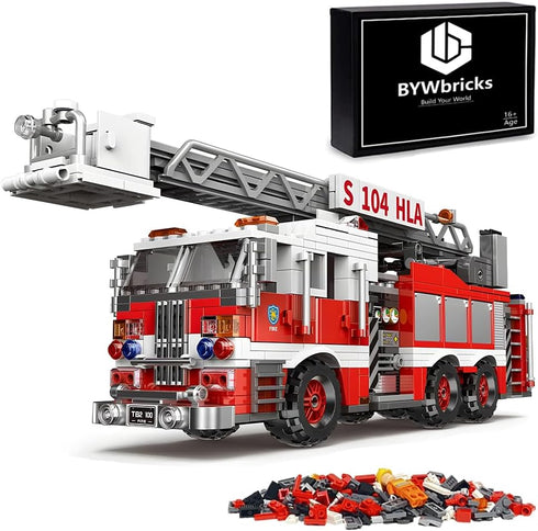 BYWbricks City Ladder Fire Truck Building Blocks Set (711 pcs) Toy Station Firetruck
