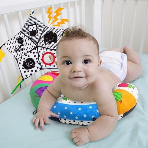 teytoy Tummy Time Pillow with Crinkle Mat & Teethers, Black and White High Contrast Baby Toys for Infant Newborn